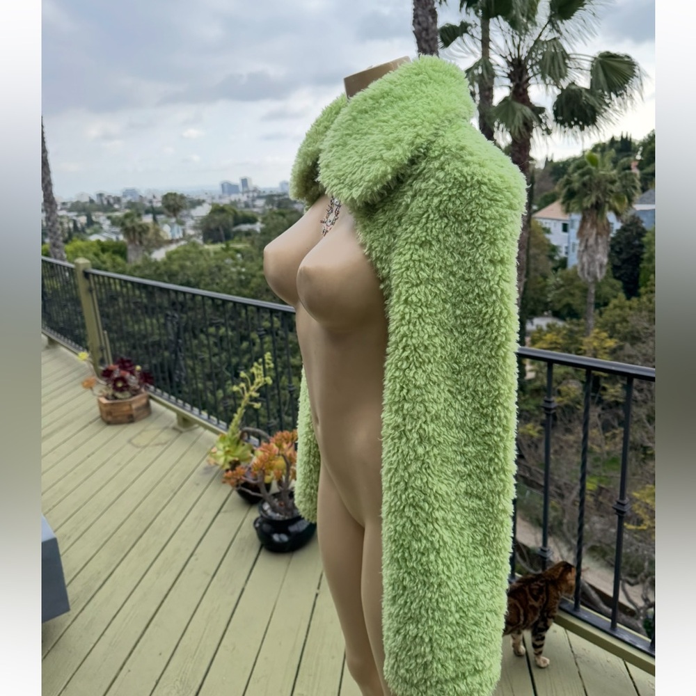 Lime Green Cropped Teddy Jacket with Collar size S/M - Picture 5 of 8